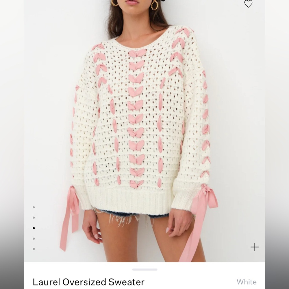 For Love and Lemons White and Pink Bow Oversized Sweater